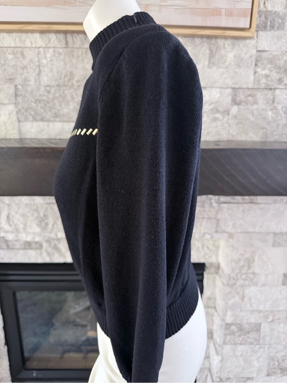 St. John Collection Black Gold Embellished Mock Neck Sweater S - Picture 3 of 8